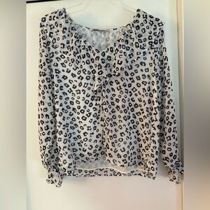 LOFT Black&Cream Ruffled Bib Collar 
Long sleeve Blouse